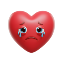 A heart-shaped emoji weeps with sadness, its glossy red surface reflecting a melancholic mood. The teardrops and downturned mouth convey deep sorrow. png