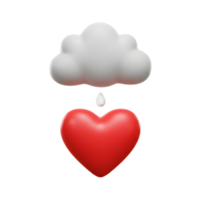 A single droplet falls from a fluffy cloud onto a bright red heart. Sweet, simple, and charming png