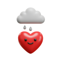 A cheerful red heart smiles serenely as gentle rain falls from a fluffy cloud above. Sweet, simple, and charming 3D art. png