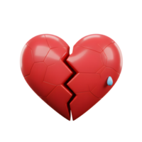 A poignant 3D rendering of a cracked red heart, a single tear signifying sorrow. The textured surface adds depth to the emotional impact. png