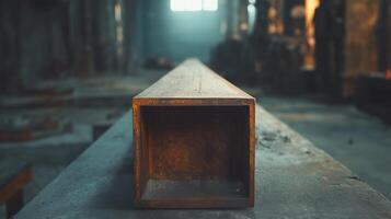 Labour Day. Rusty steel beam in an abandoned workshop photo