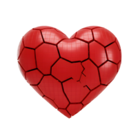 A striking image of a red heart, fractured into geometric polygons. The glossy surface and stark cracks evoke feelings of heartbreak and vulnerability. A poignant visual metaphor. png
