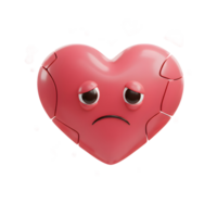 A pink, 3D heart, cracked and sad, surrounded by smaller heart fragments. It evokes feelings of heartbreak and loss. A melancholic scene. png