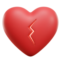 A smooth, red heart with a single, sharp crack. The clean lines and simple design evoke a sense of sadness and heartbreak. png