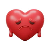 A 3D-rendered heart, red and glossy, weeps with sadness. Cracks mar its surface, conveying heartbreak. Melancholy and tender. png