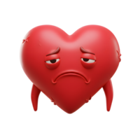 A charming 3D-rendered red heart emoticon wears a melancholic expression, its slightly imperfect form adding to its endearing sadness. A touch of whimsy. png