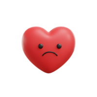 A single, red, 3D heart expresses sadness with a downturned frown. Simple, yet poignant, it evokes feelings of melancholy. png