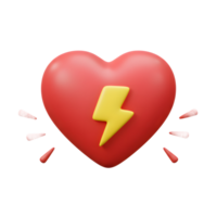 A playful 3D heart bursts with energy A vibrant red heart features a yellow lightning bolt, surrounded by cheerful bursts. Fun and energetic png