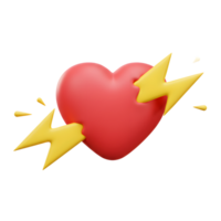 A vibrant red heart is playfully pierced by two dynamic yellow lightning bolts, creating a bold and energetic visual. The cheerful style suggests excitement and passion. png