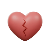 A salmon-pink heart, rendered in 3D, shows a jagged crack down its center. The smooth, matte finish evokes a feeling of quiet sorrow. png