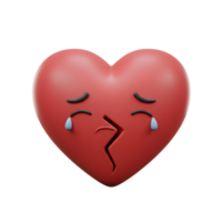 A 3D-rendered heart, cracked and tearful, expresses profound sadness. The simple yet poignant image evokes feelings of heartbreak and loss. png