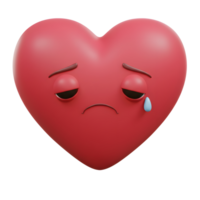 uma vermelho coração, rendido dentro 3d, chora uma solteiro rasgar. Está rebaixado boca e olhos transmitir profundo tristeza, criando uma pungente e melancólico humor. png