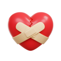 A cracked red heart, mended with beige bandages, evokes a poignant mood. The 3D style adds a touch of modern simplicity. Healing and hope. png