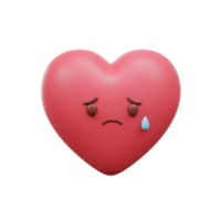 A rosy heart, rendered in 3D, weeps a single tear. Its downturned expression conveys sorrow and melancholy in a minimalist style. png