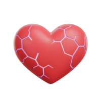 A vibrant red heart, artistically fractured into geometric pieces, glows with subtle purple energy. It evokes feelings of heartbreak and vulnerability. png