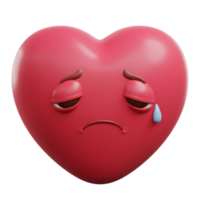 A 3D heart, rendered with a sorrowful expression, sheds a single tear. The image evokes a feeling of melancholy and gentle sadness. png