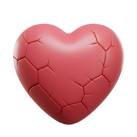 A poignant image of a heart, rendered in 3D, showing cracks across its surface. The muted pink and textured style evokes feelings of sadness and fragility. png
