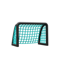 A vibrant teal net stretches within a sleek black frame, forming a simple yet striking soccer goal. Clean lines and bold colors create a modern feel. png