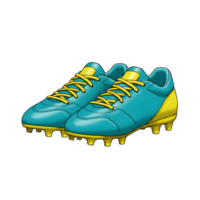 Catchy turquoise soccer cleats with yellow accents, meticulously illustrated. The vibrant colors and detailed design create a lively and sporty mood. png