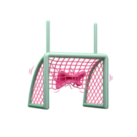 uma vibrante Rosa arco rajadas através uma pastel verde futebol objetivo internet dentro isto diversão, brincalhão 3d Renderização. a inesperado cena cria uma alegre e encantador humor. png
