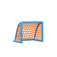 A cheerful 3D rendering of a small soccer goal, boasting vibrant blue and orange hues. Its playful design evokes a sense of fun and lightheartedness. png
