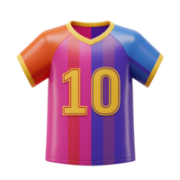 A playful, colorful soccer jersey boasts a rainbow stripe design and a bold number ten. Its vibrant hues and glossy texture create a fun, energetic feel. png