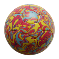 Eye-catching soccer ball with a dynamic swirl pattern in red, yellow, and teal. The abstract design creates a playful and energetic mood. png