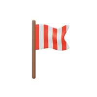 A cheerful, red and white striped flag waves playfully on a brown pole. Simple, charming, and slightly cartoonish, it evokes a sense of fun and adventure. png