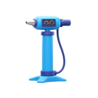 A sleek, modern blue air pump with a digital display stands ready. Its vibrant color and clean design create a fun, techy vibe. png