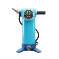 A stylish blue air pump stands ready, its gauges gleaming. The modern design and simple lines create a clean aesthetic. png