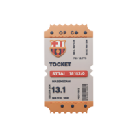 A charming 3D-rendered image showcases a whimsical FC Barcelona match ticket, complete with team logo and ticket details. The soft color palette and rounded edges exude a playful, nostalgic feel. png