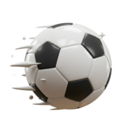 A glossy soccer ball bursts across the screen, leaving a trail of dynamic streaks. Clean lines and vibrant colors create a sense of speed and energy. png