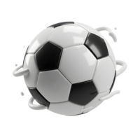 A sleek soccer ball seems to float, encircled by swirling liquid. The glossy finish and dynamic motion create an energetic, modern feel. png
