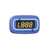 A stylish retro digital clock with a vibrant neon blue frame and a bright yellow LED display. The smooth, rounded design creates a calming, modern vibe. png
