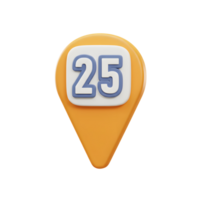 A cheerful orange map pin features the number 25 in a playful, slightly embossed 3D style. Clean, modern, and friendly. png