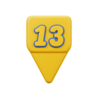 A cheerful, yellow marker displays the number 13 in a bold, 3D style. The playful design features rounded numbers with a blue outline, creating a fun and friendly vibe. png