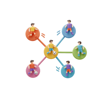 caprichoso arcilla fútbol jugadores conectar en un vibrante red, exhibiendo trabajo en equipo y juguetón energía. cada figura regates, agregando un dinámica sentir. png