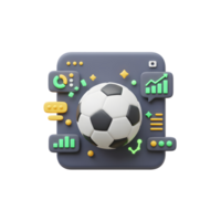 A cheerful 3D soccer ball sits at the center, surrounded by vibrant data graphics. It's playful yet informative, suggesting sports analytics. png