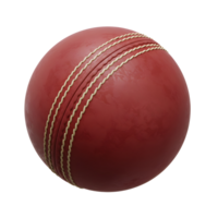 A classic red cricket ball, its textured surface and cream stitching vividly depicted. The image conveys a sense of readiness and potential action. png