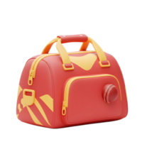A cheerful red and yellow duffel bag, perfect for the cricket enthusiast, sits ready for action. A cricket ball rests casually near the zipper, adding a playful touch. png