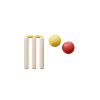 A cheerful 3D rendering showcases cricket wickets and two colorful balls poised for action. The scene evokes a sense of playful anticipation. png