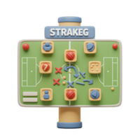 A charming 3D rendering shows a playful soccer strategy board. Miniature players and markings detail a vibrant game plan, creating a fun, engaging visual. png