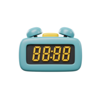 A charming teal digital alarm clock, its rounded form and bright yellow numbers creating a cheerful, retro vibe. png
