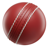A classic red cricket ball, meticulously detailed, sits against a stark white background. The ball's smooth surface and crisp white stitching are highlighted, creating a striking visual. png