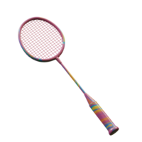 A playful badminton racket bursts with rainbow hues Its pastel pink frame and vibrant swirl grip create a fun, energetic vibe. png