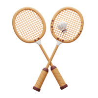 Two crossed badminton rackets, adorned with brown spots, hold a shuttlecock. A playful, rustic charm fills the scene. png