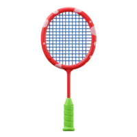 A cheerful badminton racket with a vibrant red frame adorned with playful spots, a bright blue net, and a fun green grip. Ready for a game png