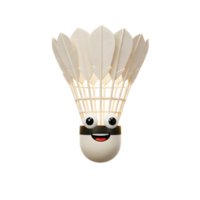 uma alegre badminton peteca, rendido dentro 3d, sorrisos de brincadeira. Está branco penas e brilhante olhos crio uma alegre e Diversão humor. png