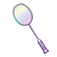 un vibrante bádminton raqueta brilla, sus metálico marco reluciente con iridiscente arco iris matices un elegante y moderno diseño. png