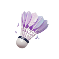 A whimsical 3D rendering of a badminton shuttlecock, showcasing pastel purple feathers and a sleek white base. Light and airy, it evokes a sense of fun and playful movement. png